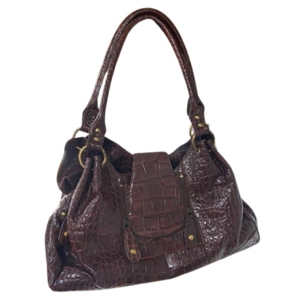 Michael Rome Designs, Croc Embossed Brown Leather Handbag, Excellent Condition - Picture 2 of 16
